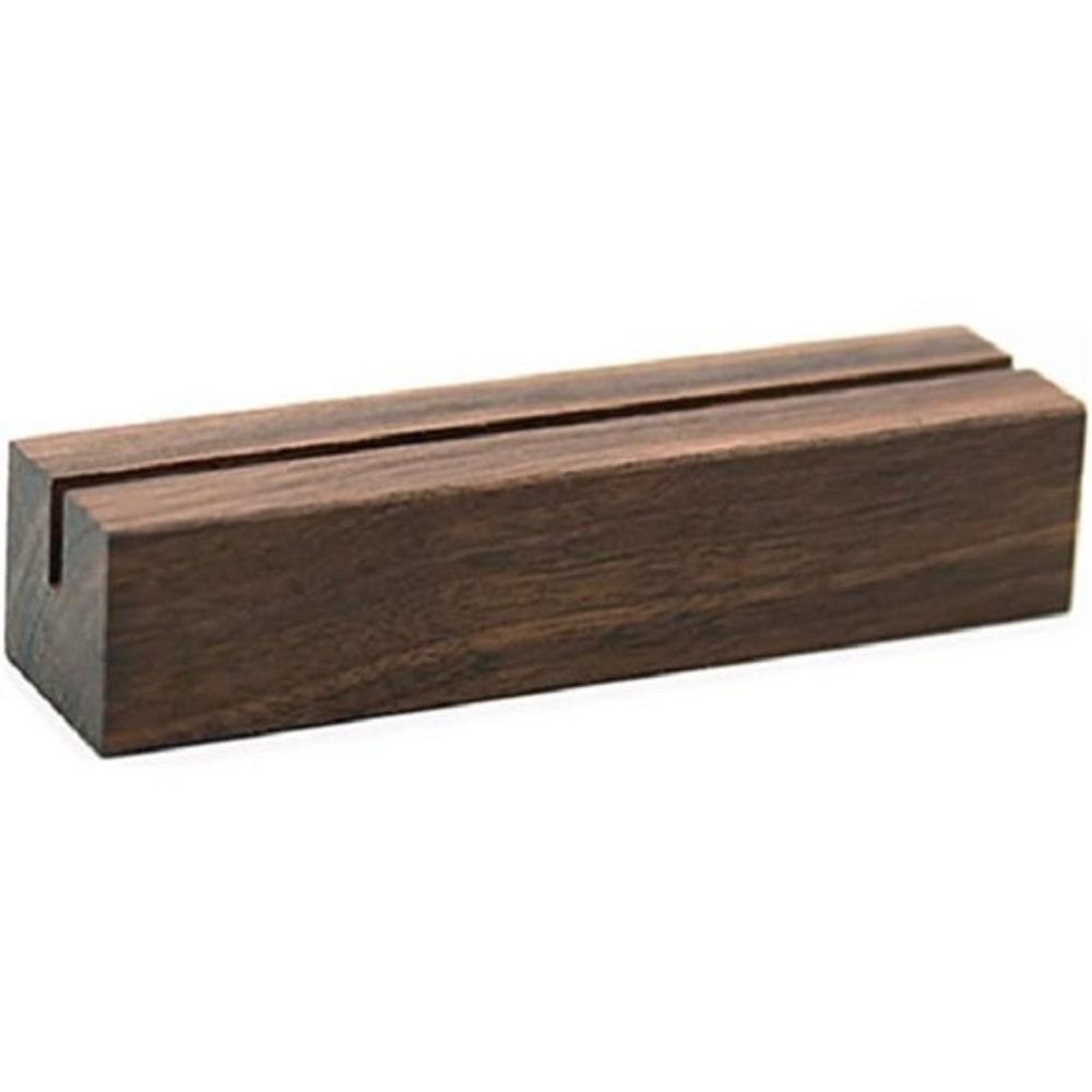 10 Pack Rustic Acrylic Sign Holders | Walnut Wood Table Numbers Display Stands